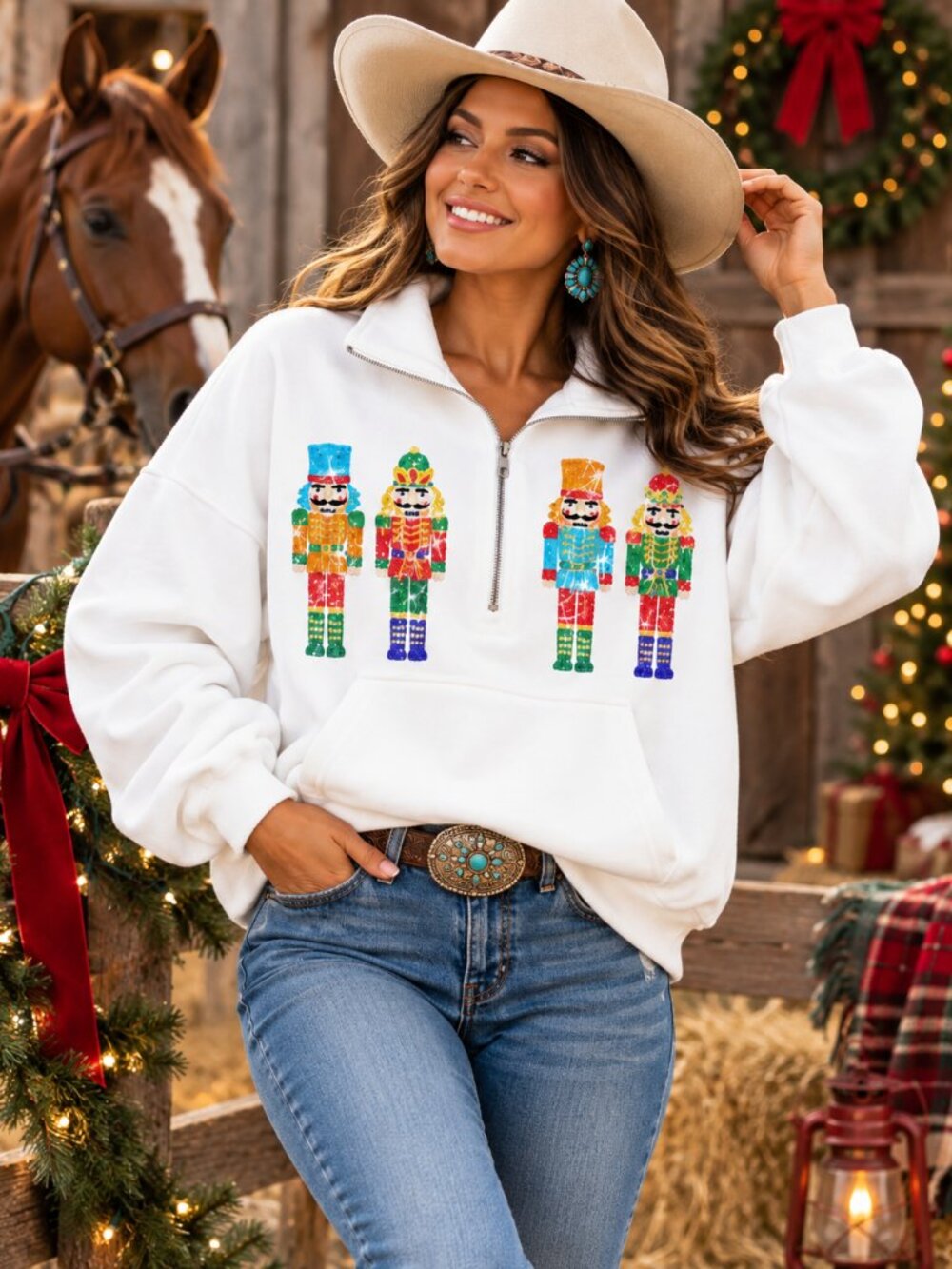 BiBi Sequin Nutcracker Half-zip Hoodie in Black or White